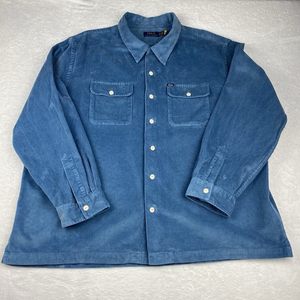 POLO Ralph Lauren Corduroy Camp Shirt Mens 2XB Channel Blue Classic Fit - Picture 6 of 10